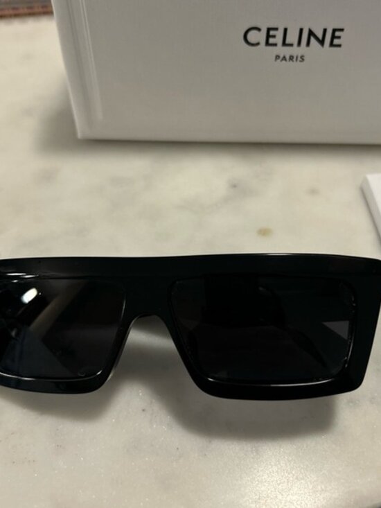 Celine Black Rectangular Slim-Edge Sunglasses main image 5